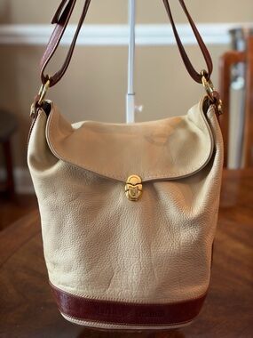 Marino Orlandi Cream Leather Shoulder Bag with Brown Trim